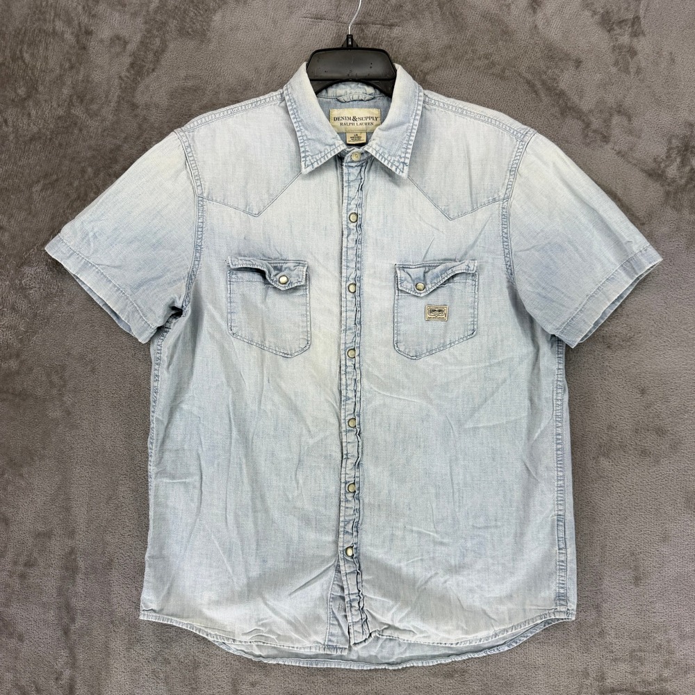 Denim & Supply Ralph Lauren Shirt Mens L Western Light Blue Pearl Snap Short Slv